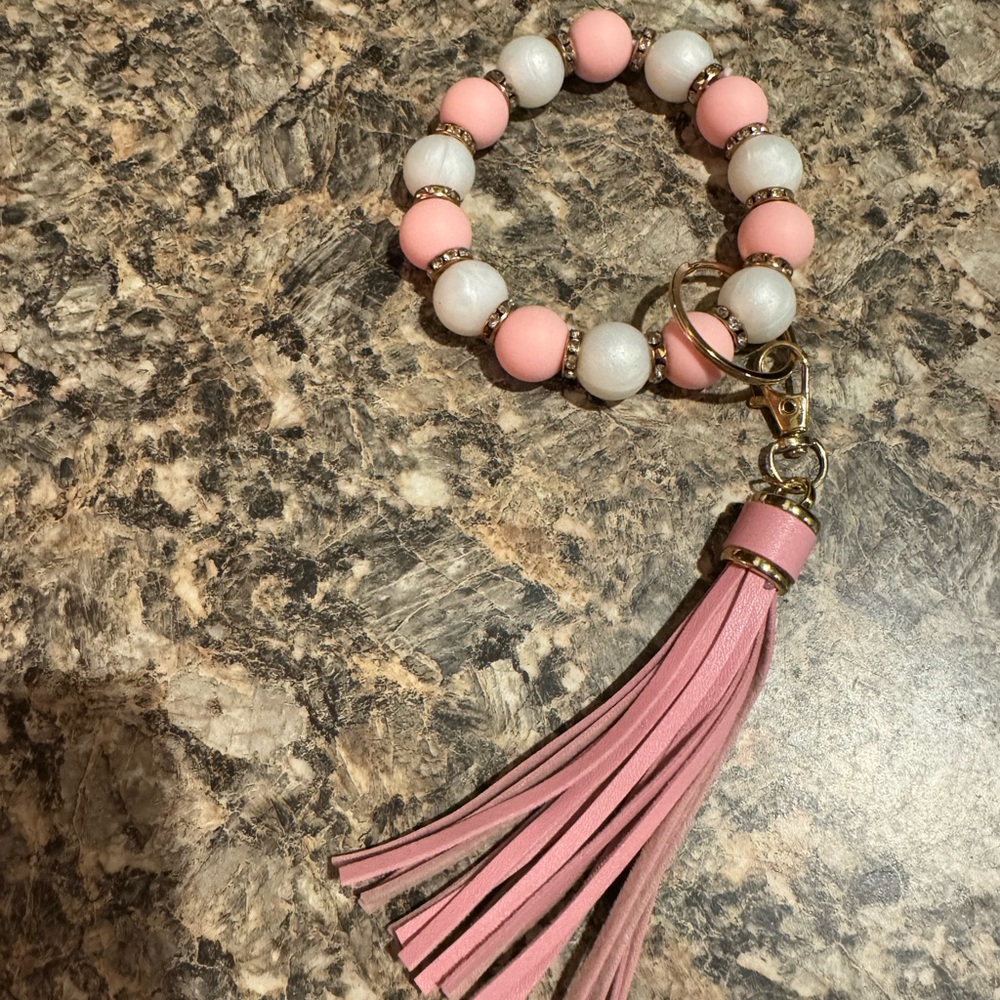 Light pink wristlet keychain